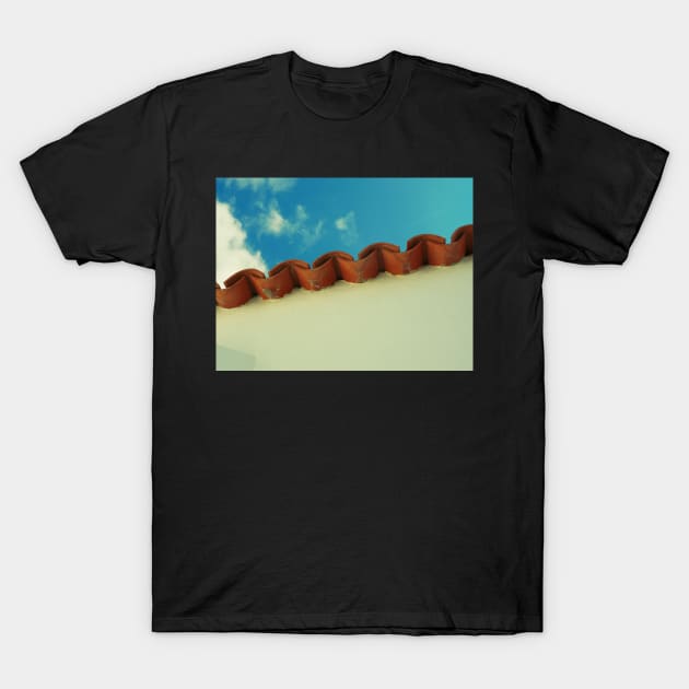 Red tiles with sky blue background T-Shirt by fantastic-designs